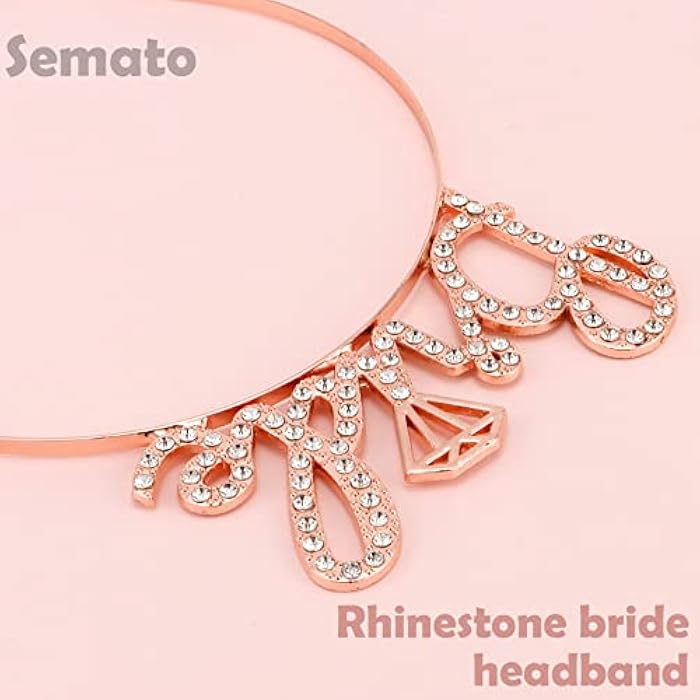 Semato Bride Headband with Rhinestone Bachelorette Party Favors Bridal Shower Decorations Headband(Rose gold) - Image 2
